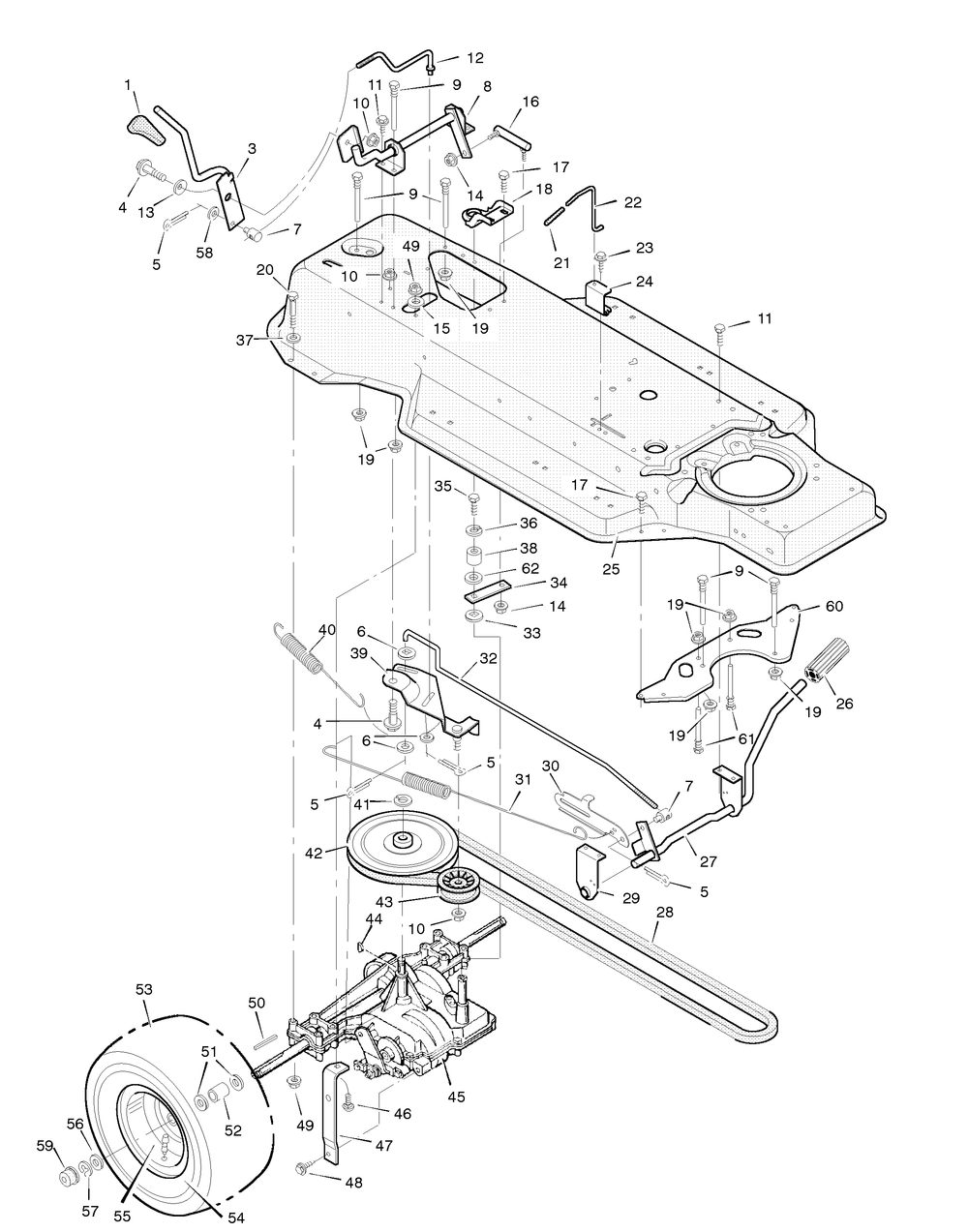 Motion Drive Diagram and Parts List for 42830B 1996 Briggs and Stratton Lawn Tractor